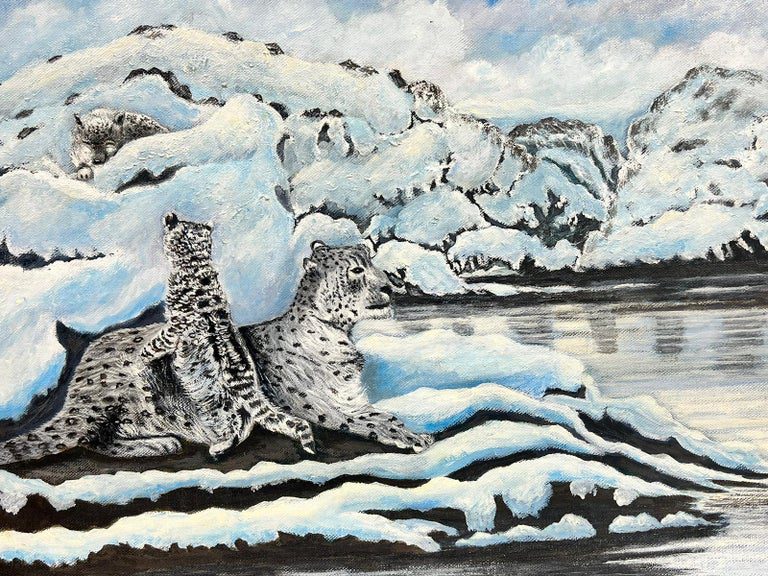 Contemporary British Acrylic Painting Snow Leopards in Arctic Landscape - Image 2