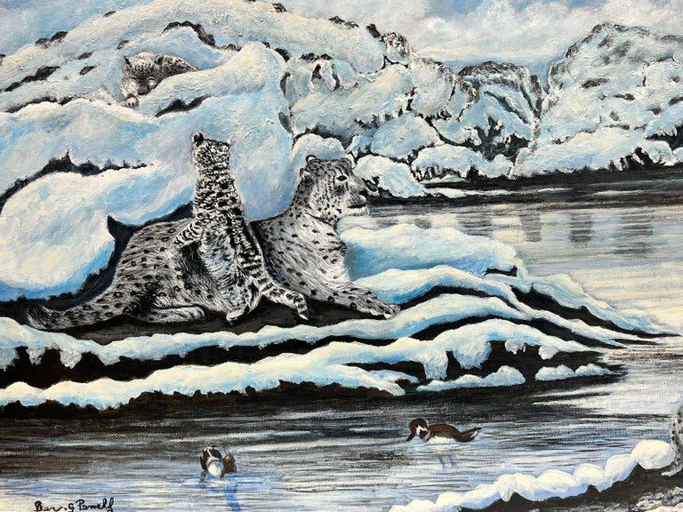 Contemporary British Acrylic Painting Snow Leopards in Arctic Landscape - Image 3