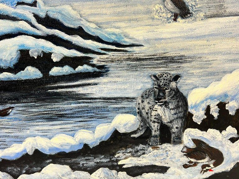 Contemporary British Acrylic Painting Snow Leopards in Arctic Landscape - Image 6