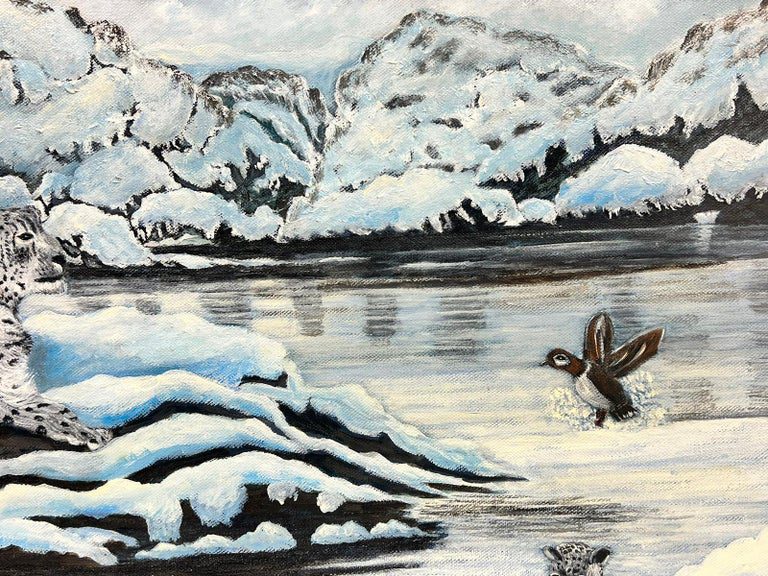 Contemporary British Acrylic Painting Snow Leopards in Arctic Landscape - Image 7