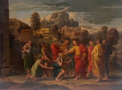 Antique French Old Master Oil Painting Christ Healing the Sick in Jersusalem