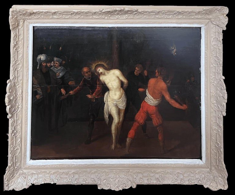 17th Century Flemish Baroque Old Master Oil on Panel Flagellation of Christ