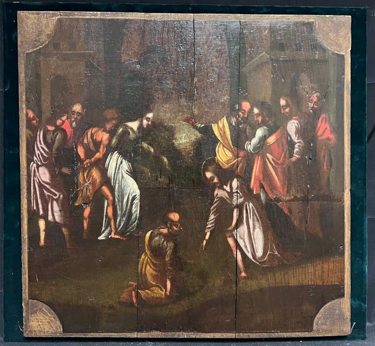 Large 17th Century Dutch Old Master Oil Painting on Wood Panel Biblical Scene - Image 2