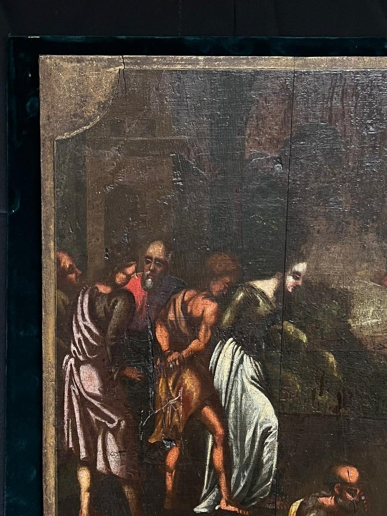 Large 17th Century Dutch Old Master Oil Painting on Wood Panel Biblical Scene - Image 4