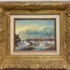 Fine Dutch Winter Ice Landscape Figures playing Ice Signed Oil Gilt Swept Frame