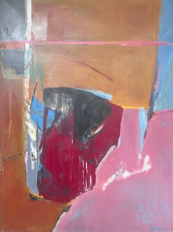 Large French 20th Century Abstract Expressionist Oil Painting Orange and Pink