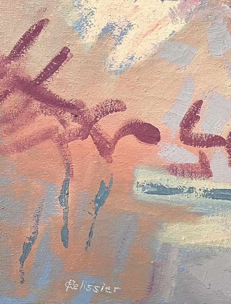 Pastel Purple Blue and Pink Abstract French 20th Century Painting - Image 3