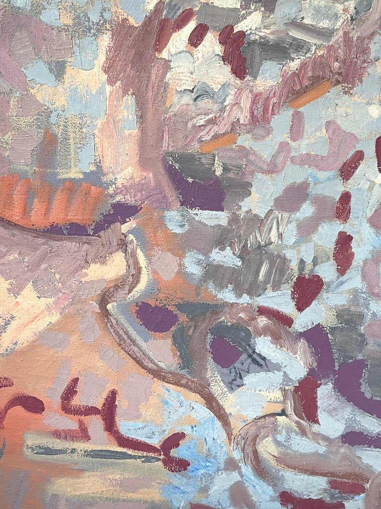 Pastel Purple Blue and Pink Abstract French 20th Century Painting - Image 6