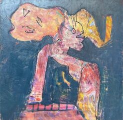 Abstract Posed Figure in Navy Background French 20th Century Painting