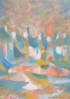 French Village Abstract Expressionist Signed Oil Warm Colours