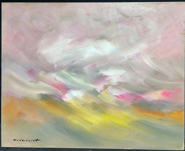 Grey Yellow and Pink Sky French Abstract Expressionist Oil - Image 2