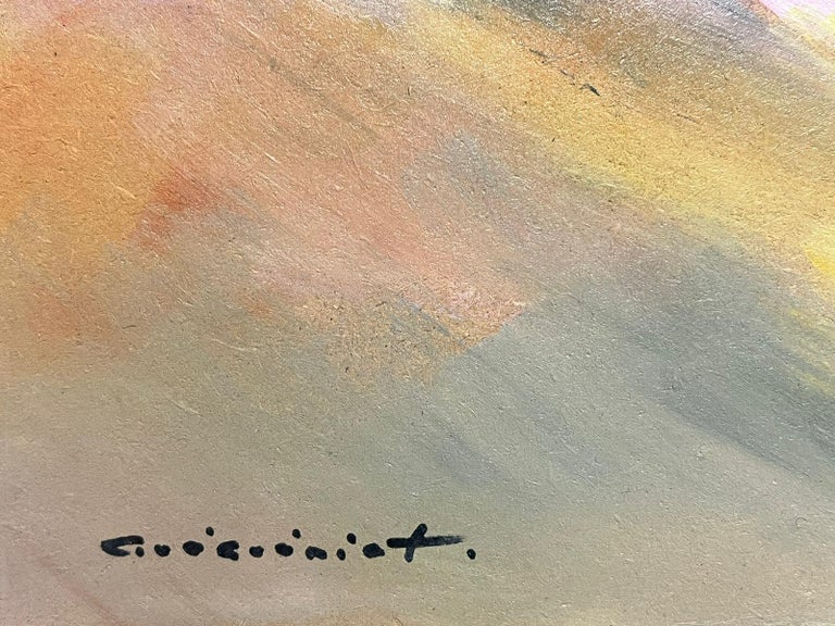 Grey Yellow and Pink Sky French Abstract Expressionist Oil - Image 3