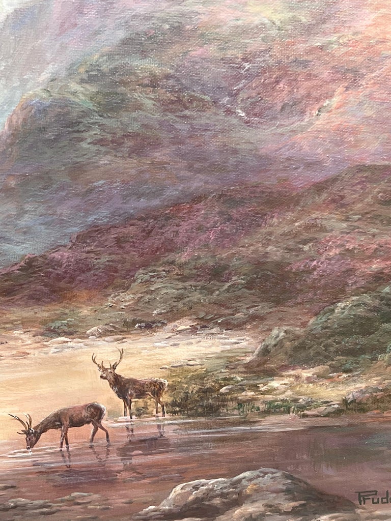 Huge Scottish Oil Painting Stags in Mountainous Autumn Landscape Signed Framed - Image 5