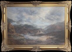 Huge Scottish Oil Painting Stags in Mountainous Autumn Landscape Signed Framed