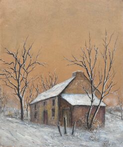 Snow Covered Cottage In Bare Tree Snow Woodland Field Oil Landscape Painting