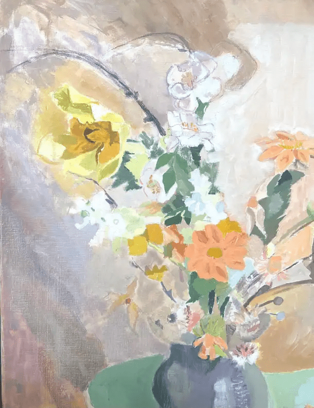Large 20th Century French Modernist Oil Painting Vase of Flowers in Interior - Image 3