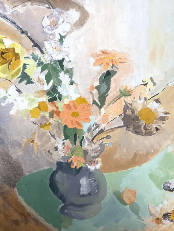 Large 20th Century French Modernist Oil Painting Vase of Flowers in Interior - Image 4