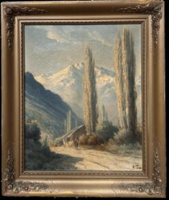 Antique Italian Oil Painting The Italian Alps Snow Capped Mountains in Landscape