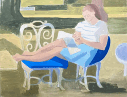 Fine 20th Century French Modernist Oil Painting Young Woman Reading in Garden