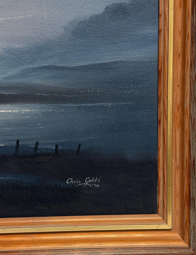 Large British Marine Oil Painting Schooner Ship under Moonlight at Sea, signed - Image 7