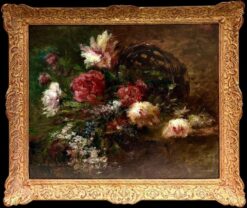 Large Scale Antique French Impressionist Signed Oil Painting Abundant Flowers