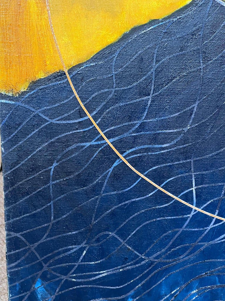 Navy and Gold Overlapping Circle Abstract French 20th Century Painting - Image 3