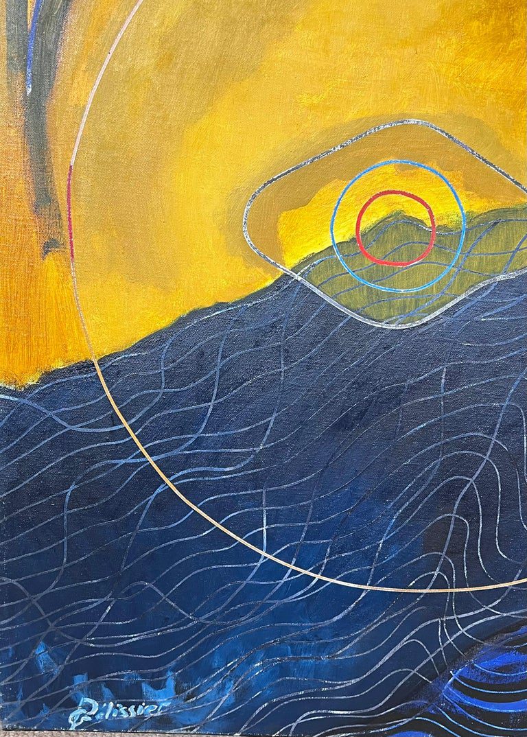 Navy and Gold Overlapping Circle Abstract French 20th Century Painting - Image 4