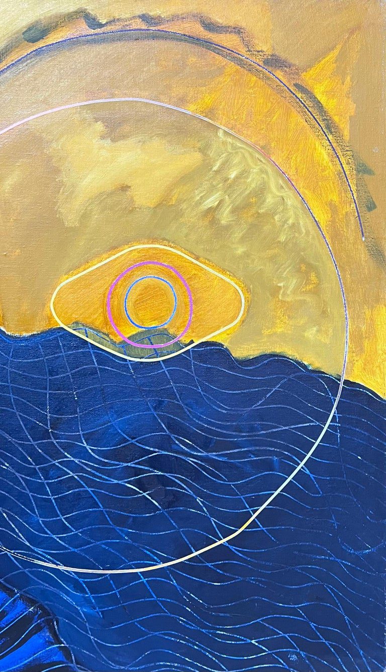Navy and Gold Overlapping Circle Abstract French 20th Century Painting - Image 5
