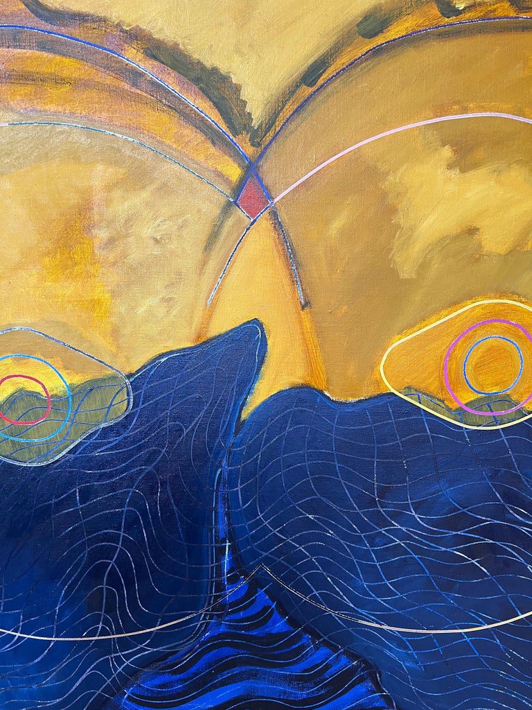 Navy and Gold Overlapping Circle Abstract French 20th Century Painting - Image 6