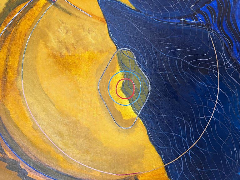 Navy and Gold Overlapping Circle Abstract French 20th Century Painting - Image 7