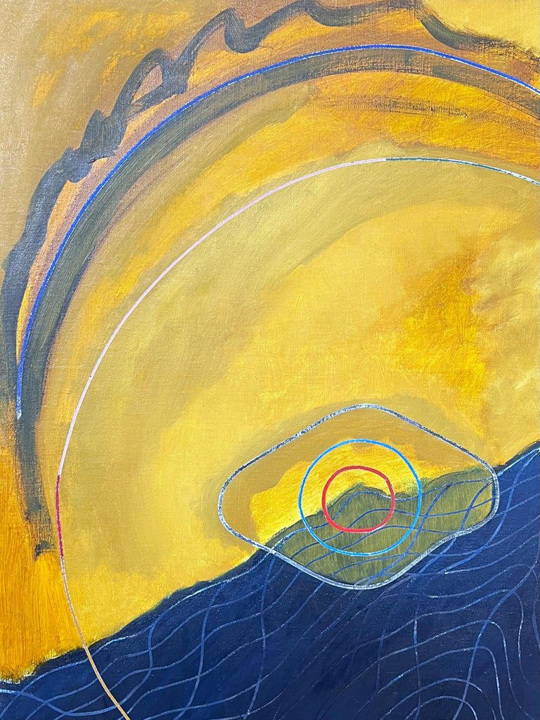 Navy and Gold Overlapping Circle Abstract French 20th Century Painting - Image 8
