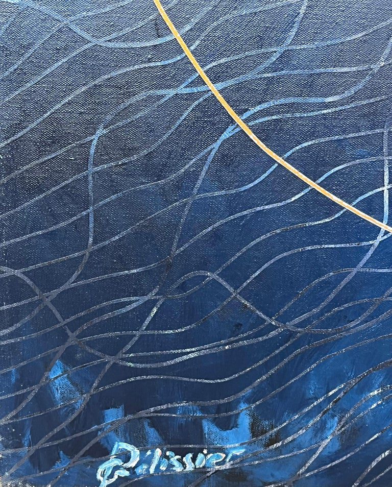 Navy and Gold Overlapping Circle Abstract French 20th Century Painting - Image 9