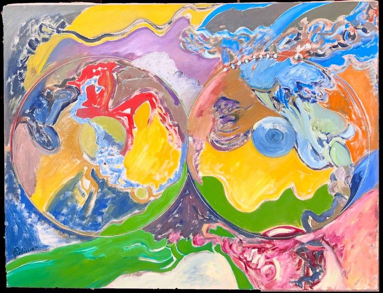 Bright & Colourful Overlapping Circles Abstract French 20th Century Painting - Image 2