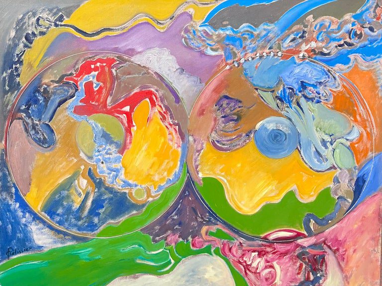 Bright & Colourful Overlapping Circles Abstract French 20th Century Painting