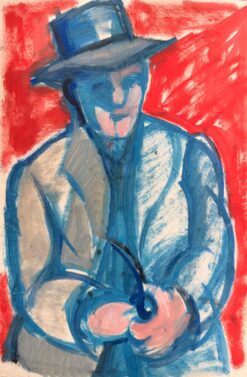Portrait of A Dapper Man with Pipe Bold Colors British Modernist Oil Painting