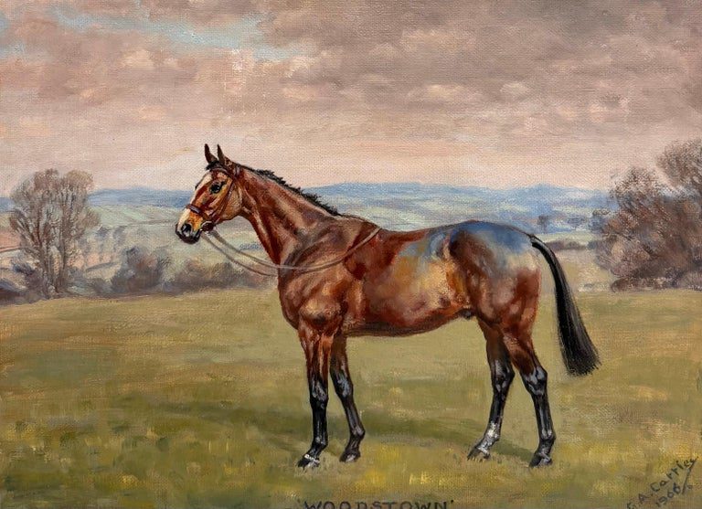 Fine British Equestrian Oil Painting Horse Standing in Landscape Original signed - Image 2