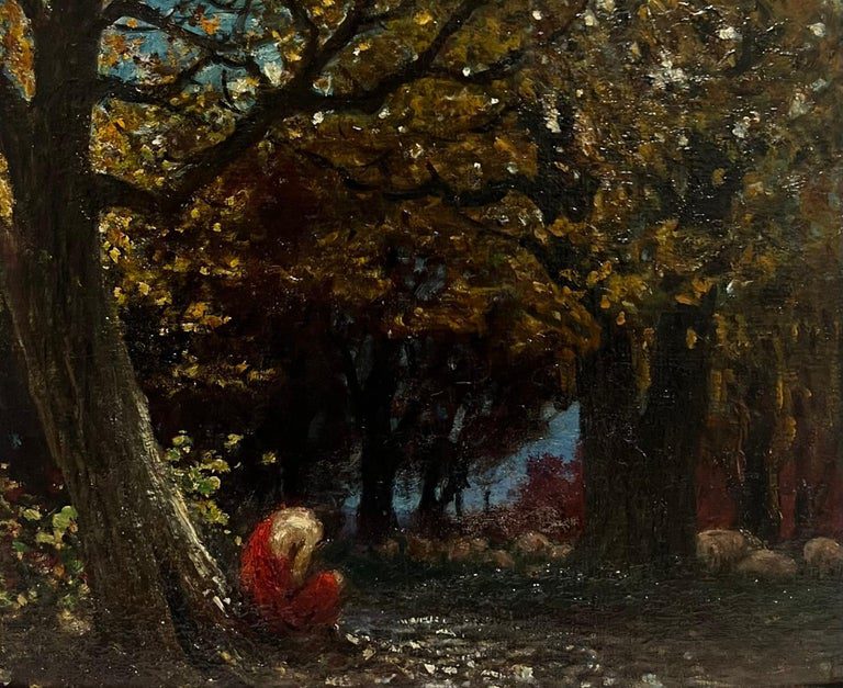 Mid 19th Century French Barbizon Woodland Oil Painting Semi Nude Figure - Image 2