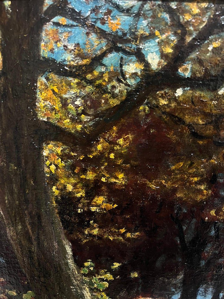 Mid 19th Century French Barbizon Woodland Oil Painting Semi Nude Figure - Image 3
