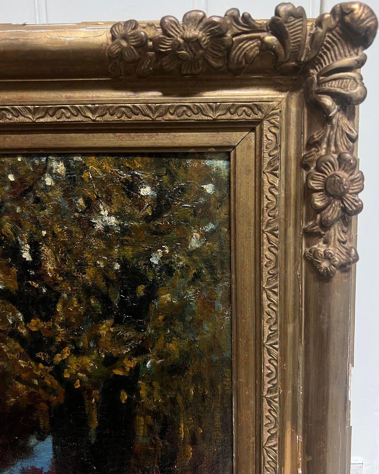 Mid 19th Century French Barbizon Woodland Oil Painting Semi Nude Figure - Image 4