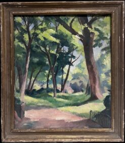 Soft Green Pastel Shades of Color 1950's French Oil Painting Parkland Garden