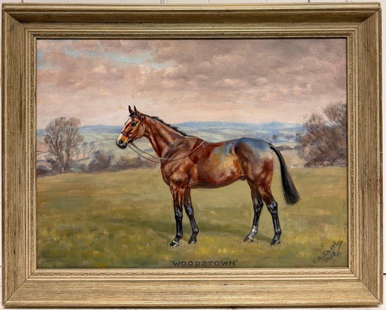 Fine British Equestrian Oil Painting Horse Standing in Landscape Original signed