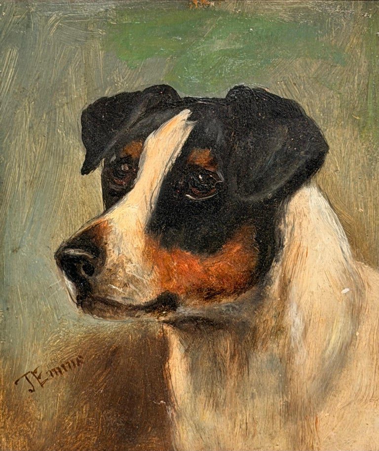 Fine Antique British Dog Oil Painting Portrait of Jack Russell Terrier John Emms - Image 2