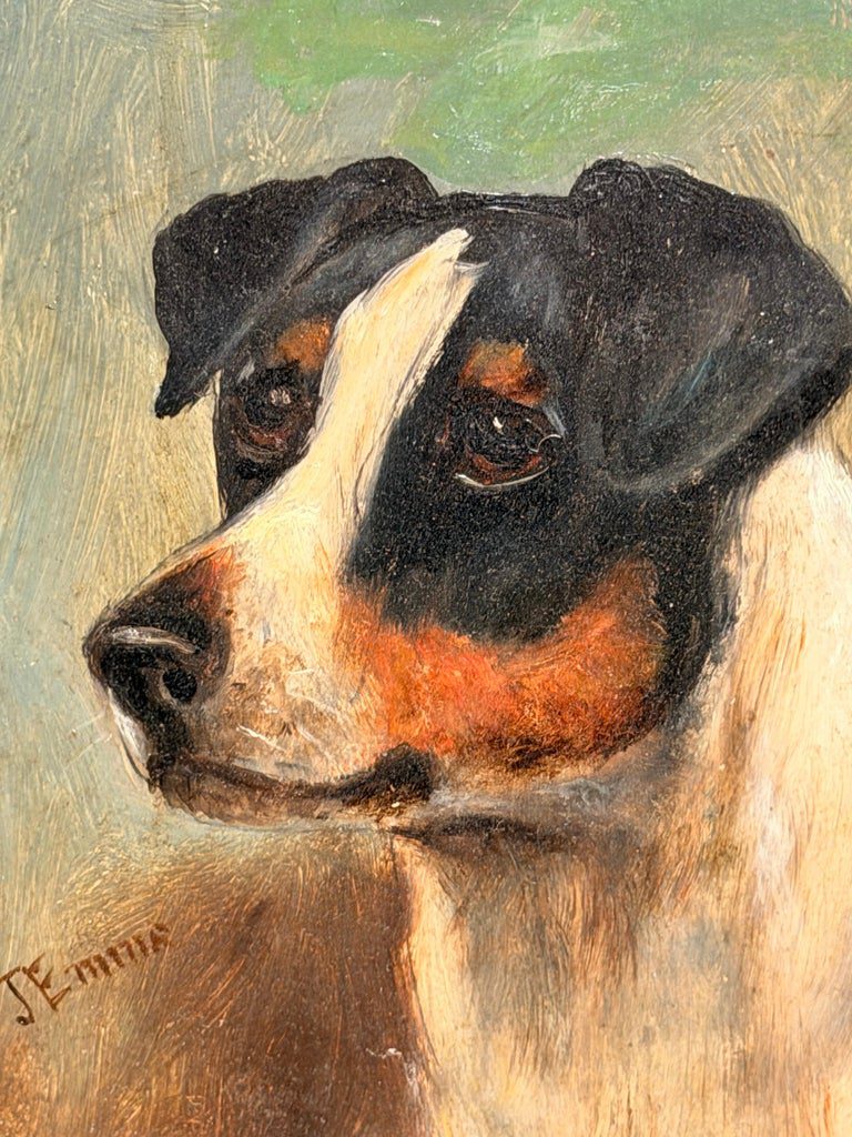 Fine Antique British Dog Oil Painting Portrait of Jack Russell Terrier John Emms - Image 3
