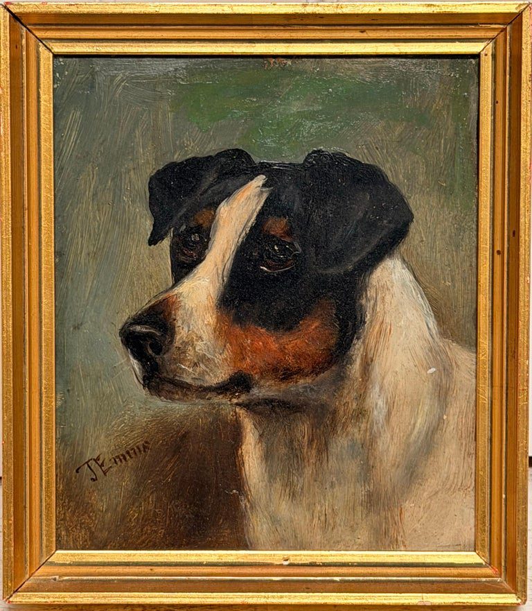 Fine Antique British Dog Oil Painting Portrait of Jack Russell Terrier John Emms