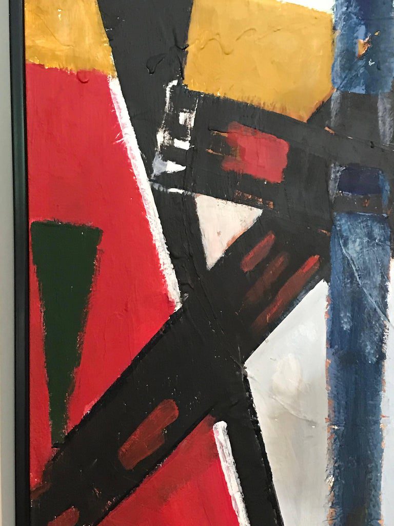 French Cubist Abstract Oil Painting Reds Greens & White - Image 6
