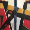 French Cubist Abstract Oil Painting Reds Greens & White