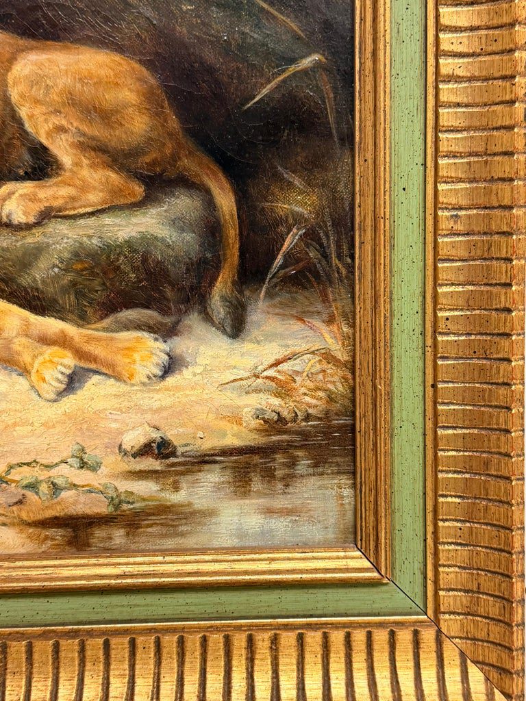 Family of Lions & Cubs in Rocky Landscape 19th Century Signed Oil Painting - Image 6
