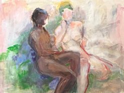 Black and White Nude Figures In Bright Interior French Modernist Oil Painting