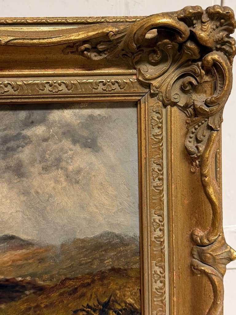Antique Scottish Signed Oil Painting Figures Highland Stone Bridge River Scene - Image 3