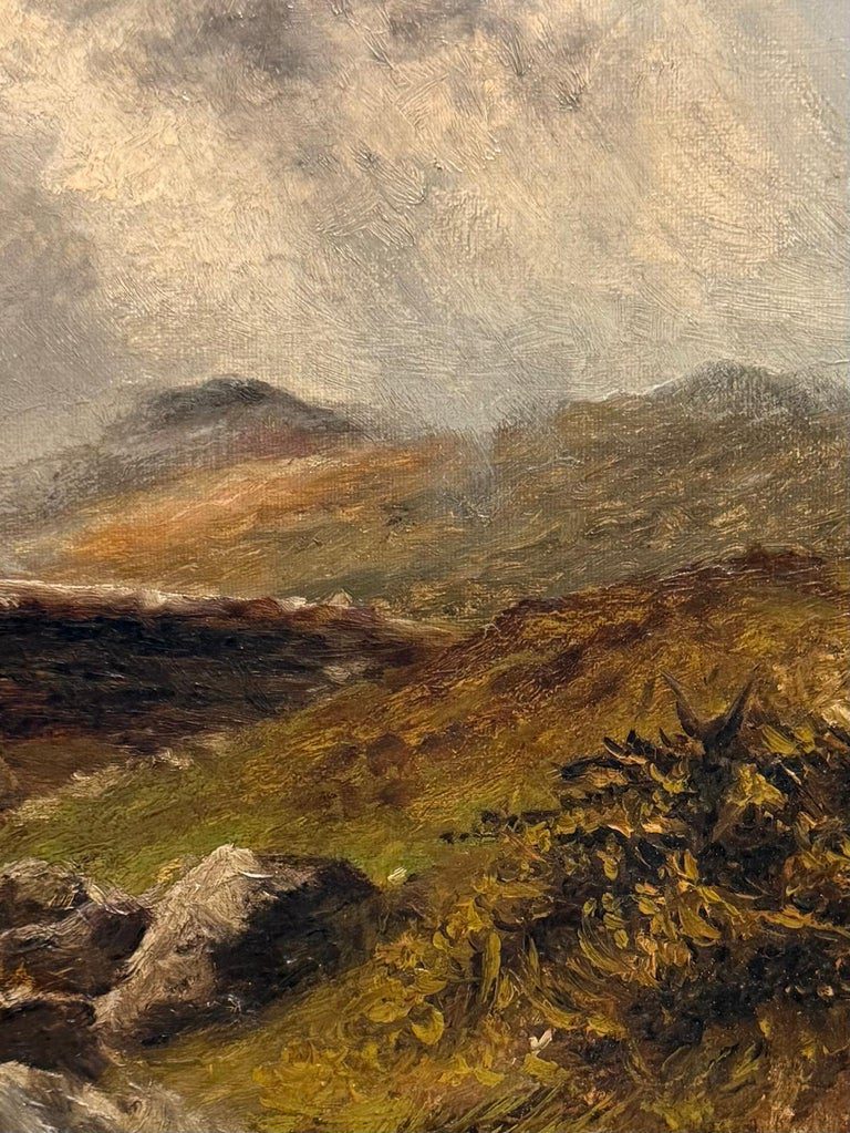 Antique Scottish Signed Oil Painting Figures Highland Stone Bridge River Scene - Image 4